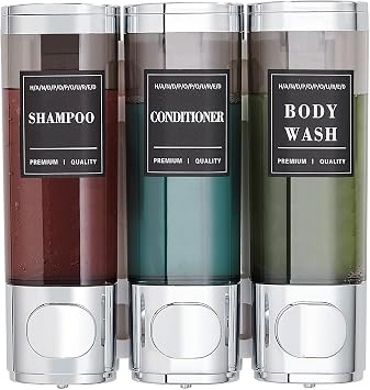 Shower Soap Dispenser Wall Mounted No Drill Shampoo and Conditioner Dispenser for Shower With Large Capacity Hand Soap Dispenser for Bathroom Kitchen Hotel 300mlx3 Silver