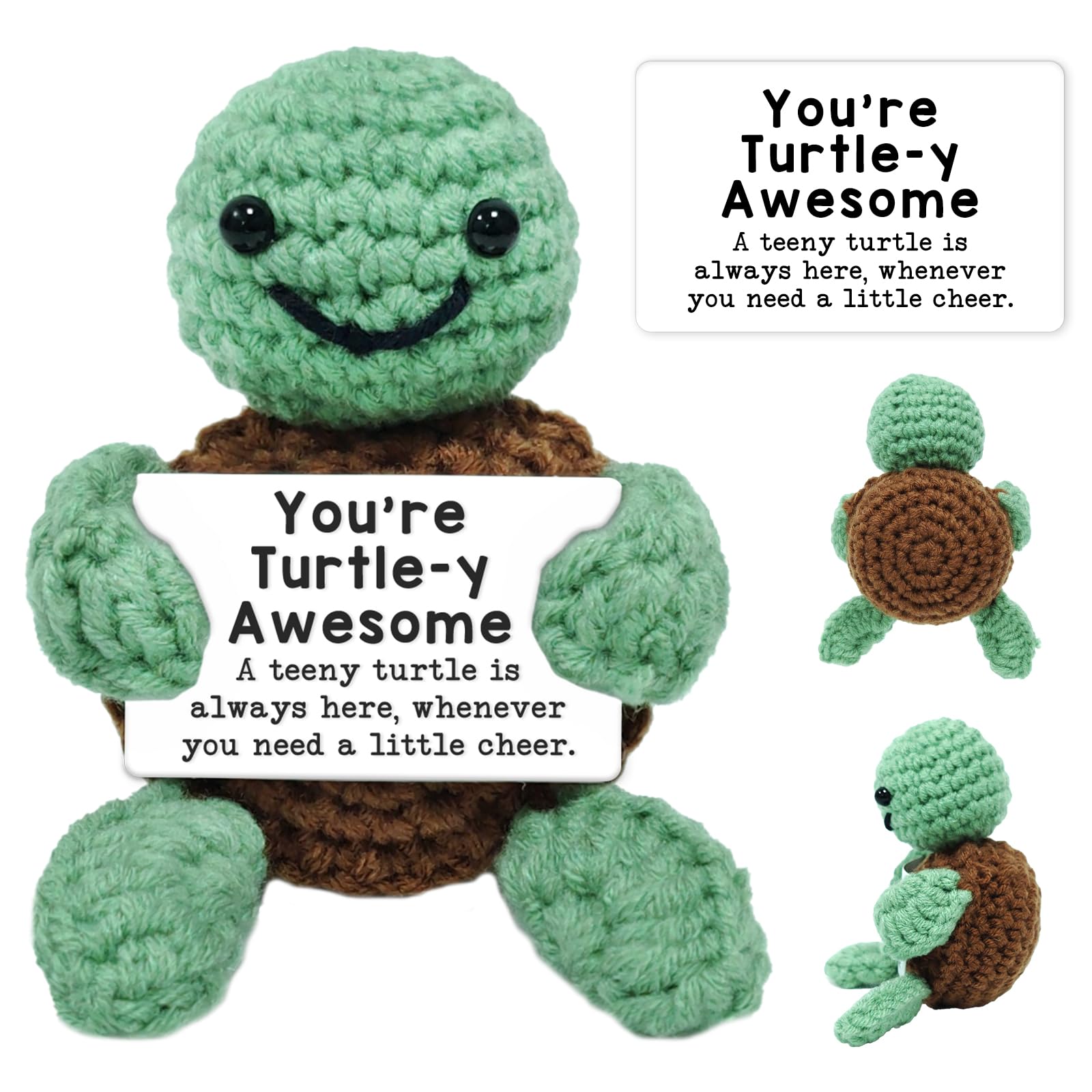 Funny Positive Turtle Gifts,Emotional Support Gift,Handmade Crochet Animals Cute Stuff,Emotional Support Plush for Women Men Birthday Friend Classmate,Christmas Home Desktop Decor,Measuring Spoon