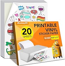 20 PCS Sticker Paper for Inkjet Printer, Printable Vinyl Sticker Paper Dries Quickly Vivid Colors, 8.5"x11" Tear Resistant Printable Vinyl, Glossy White, Inkjet & Laser Printer