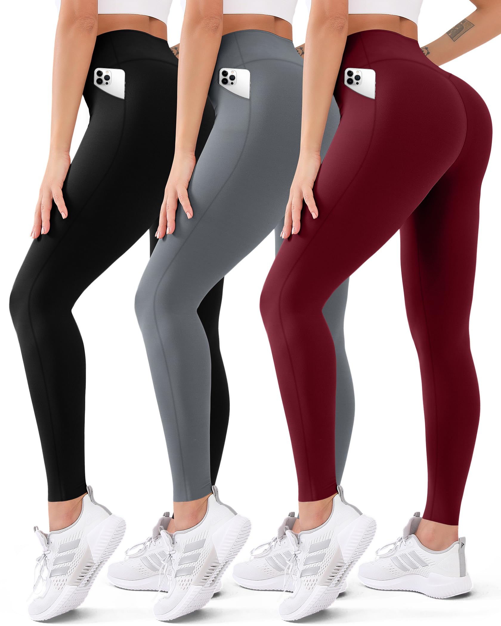 3 Pack High Waisted Leggings for Women Butt Lift Tummy Control Yoga Pants Non See-Through Workout Running Pants…