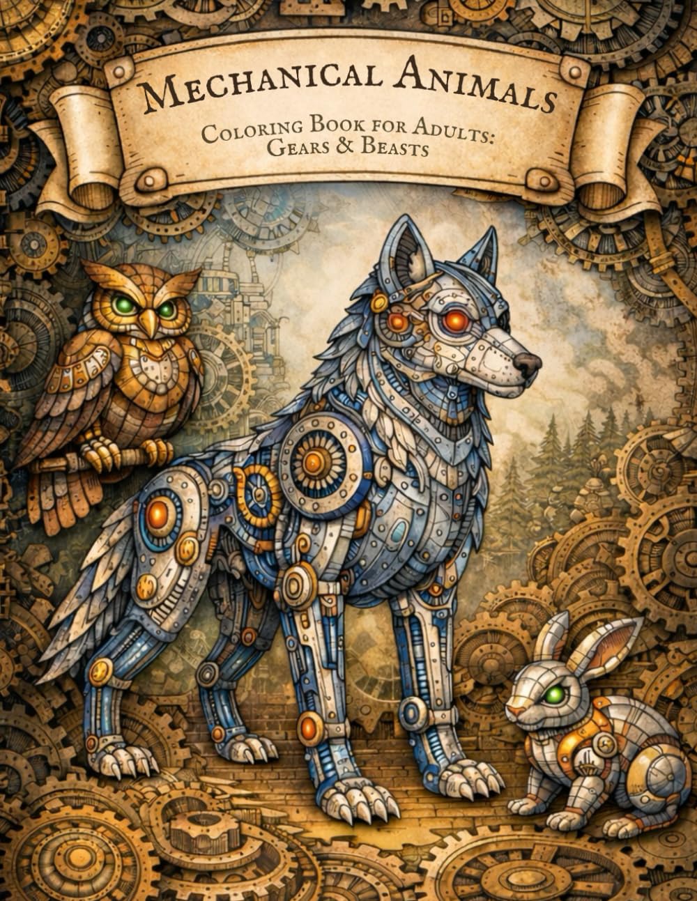 Mechanical Animals Coloring Book for Adults: Gears & Beasts: Highly Detailed Steampunk Clockwork Animals with Gears, Cogs and Intricate Designs for Relaxation and Stress Relief