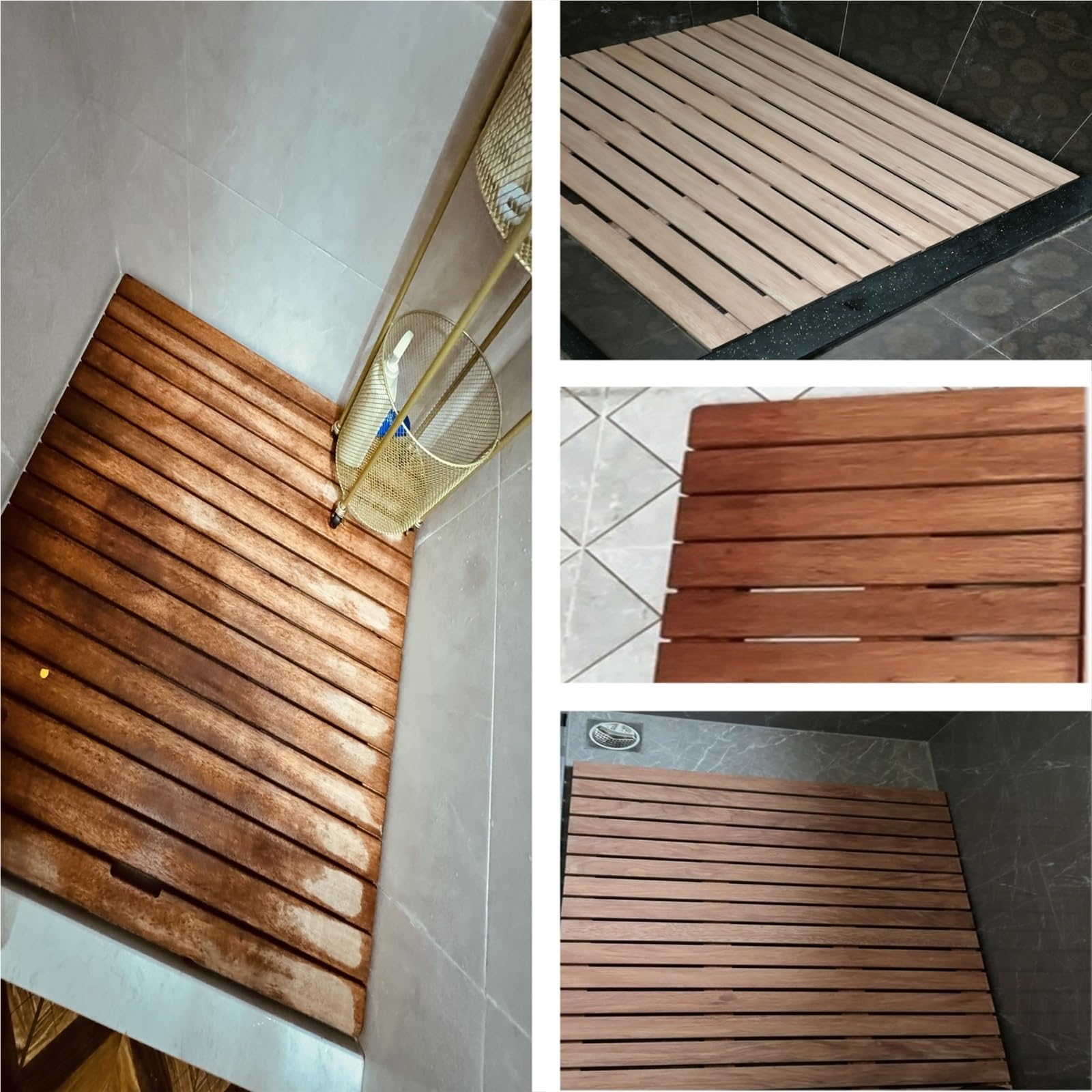 Alfombrilla de ducha de madera resistente al agua, 80 x 40 cm, alfombra de baño de madera maciza, fácil de limpiar y mantener, accesorio de baño duradero, almohadilla antideslizante para ducha R