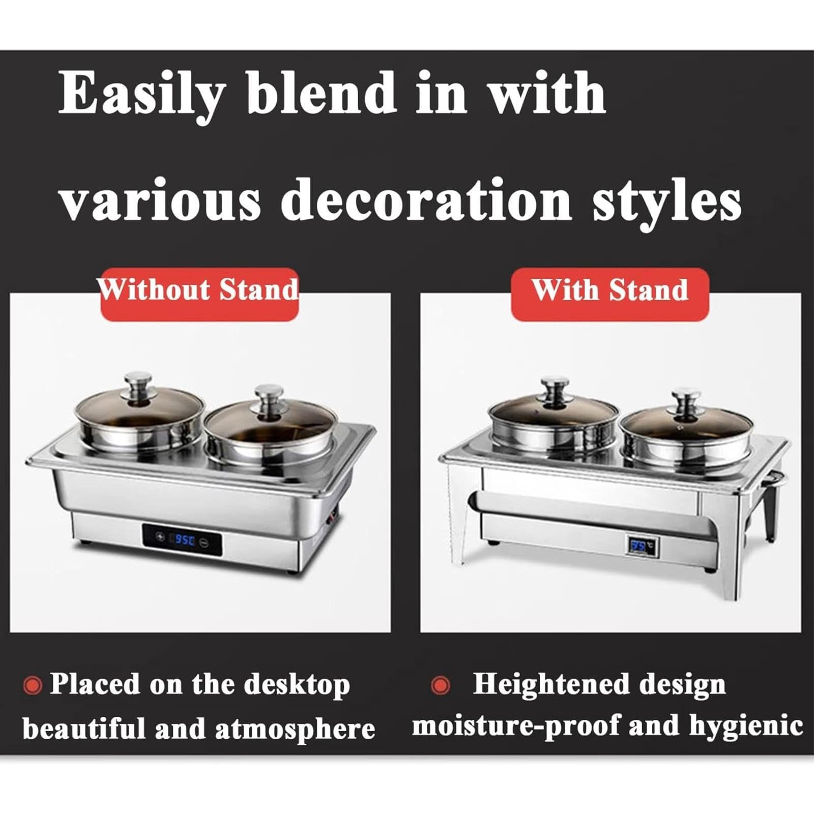 Scalda-zuppe da Tavolo a Doppia Testa per Buffet, in Acciaio Inox, con Display Digitale E Temperatura Regolabile (Touch Without Stand)