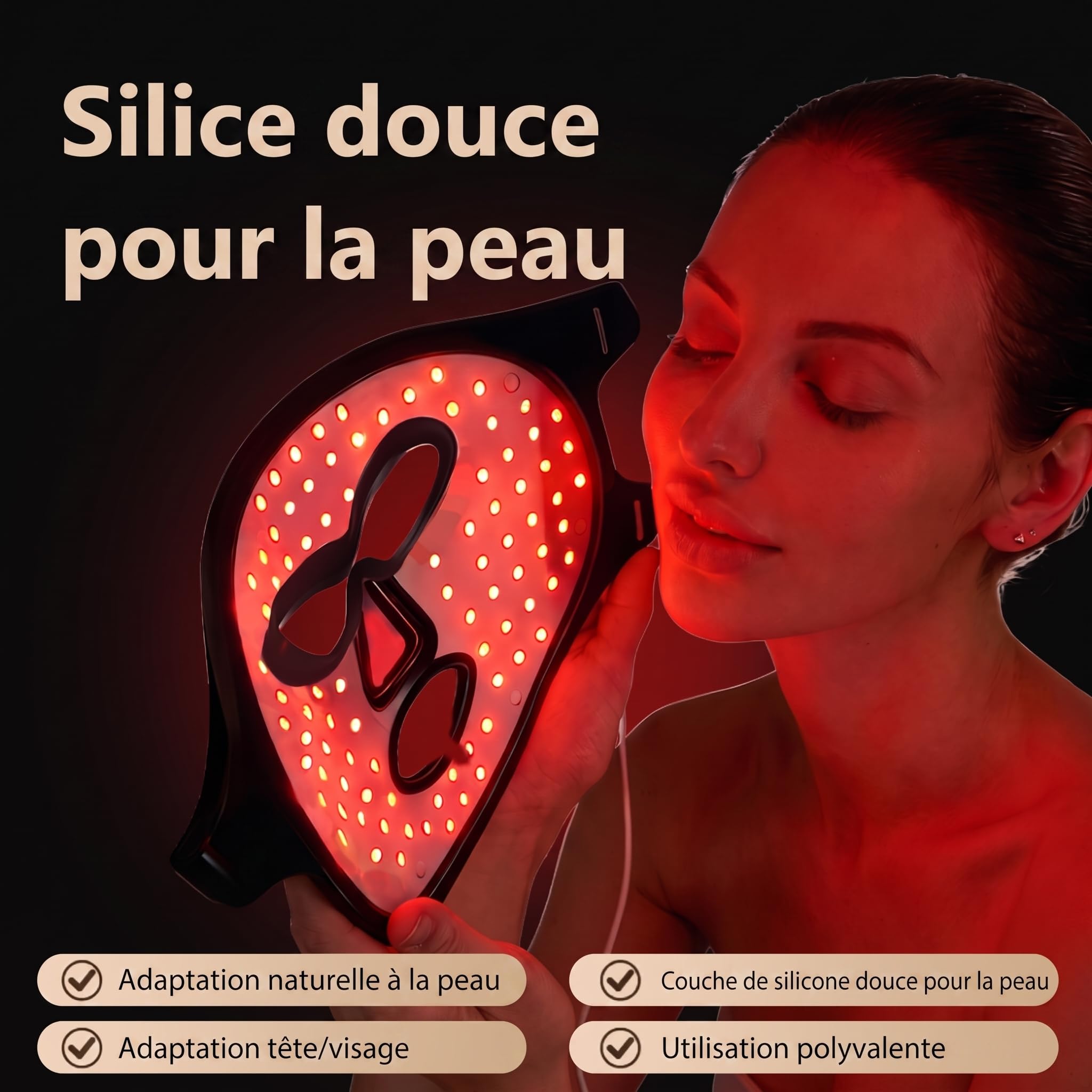 LED Face Mask, Masque Led visage luminothérapie, 7 modes de luminothérapie