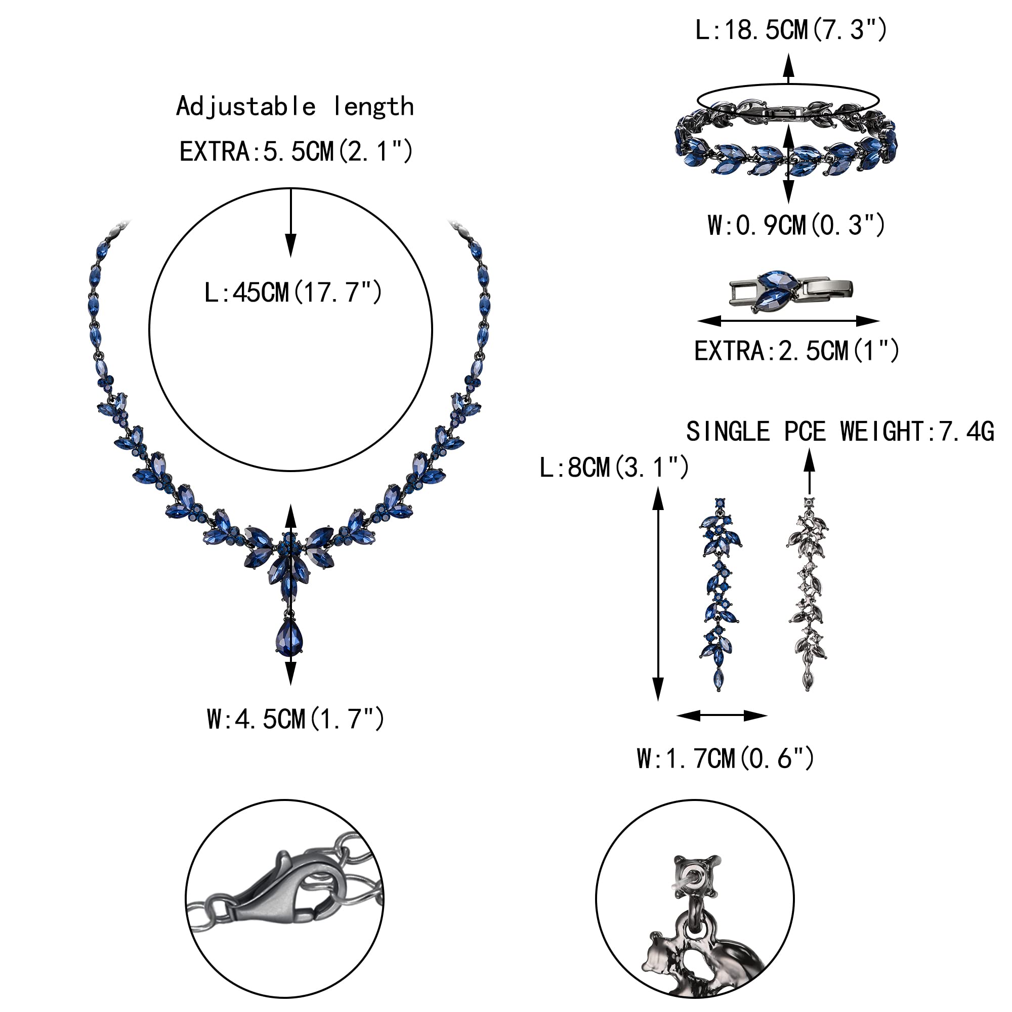 EVER FAITH Schmuckset Österreichisches Kristall Braut Schmuck-Set, Elegante Marquise Strass Blatt Halskette mit baumelnden Ohrringen Tennis-Armband-Set