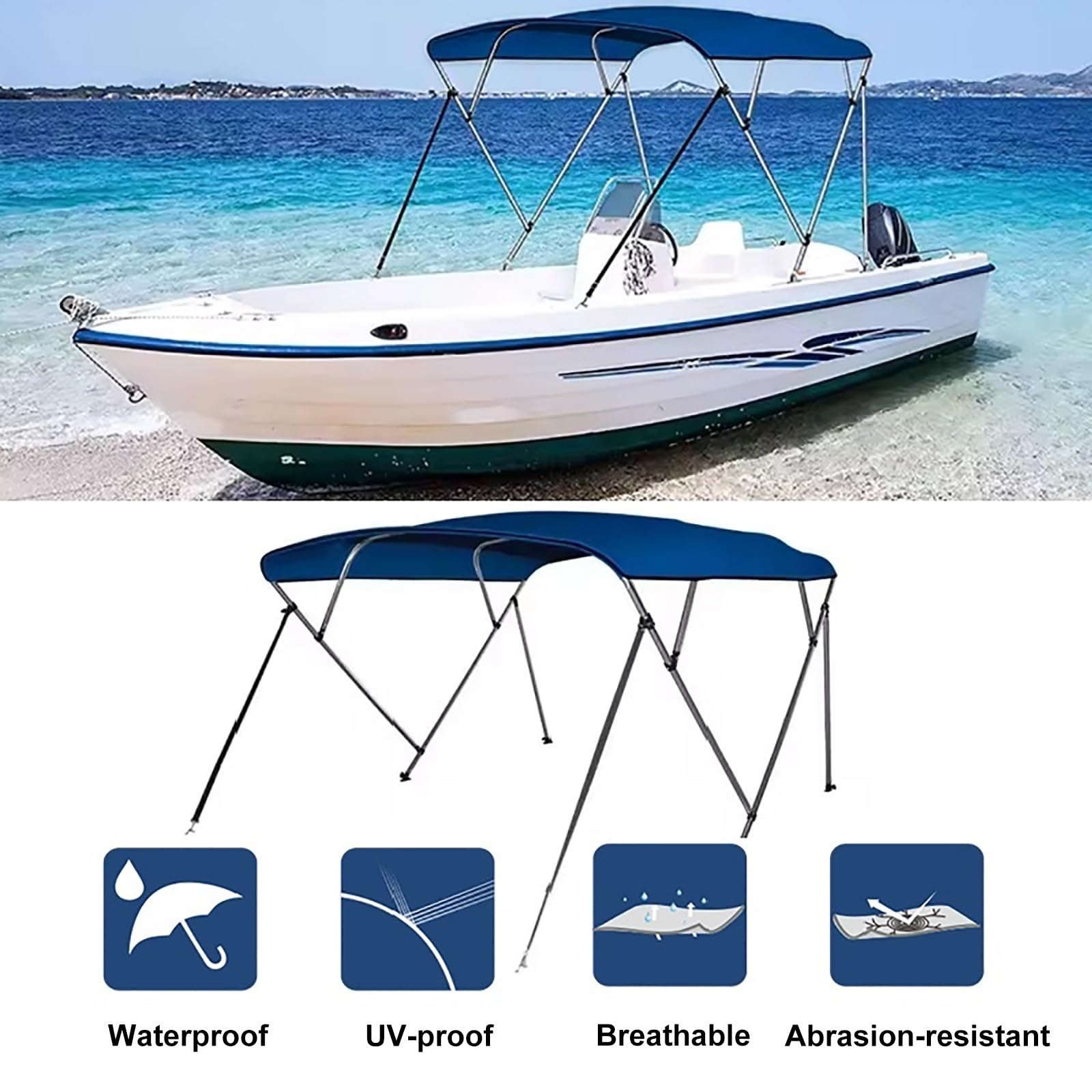 Bimini Top per Barche Copertura Impermeabile e Parasole con Aste di Sostegno Posteriore, Tela di Ricambio per Pontoon