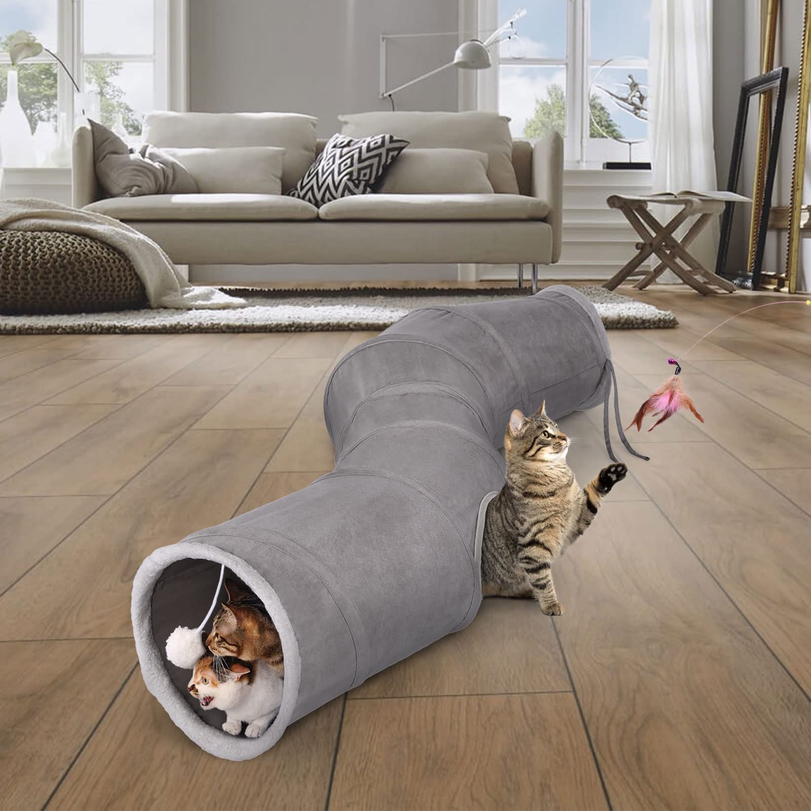Ownpets Túnel para Gatos, Juguetes para Gatos Tunel, Túneles en Forma de S, Extensibles y Plegables, Túneles para Gatos y Tubos para Interiores, Gatos, Cachorros, Conejos y Gatitos, 120 x 25 cm