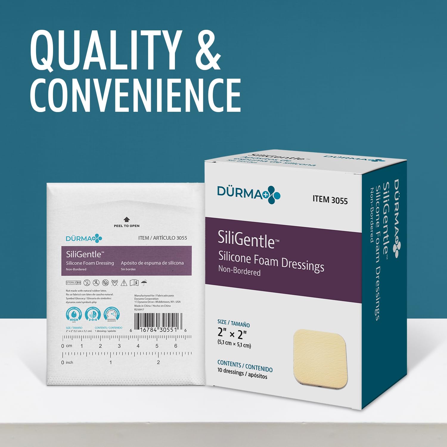 Dynarex Siligentle Sterile Non-Adhesive Silver Silicone Foam Dressing for Wound Care, 10 Count