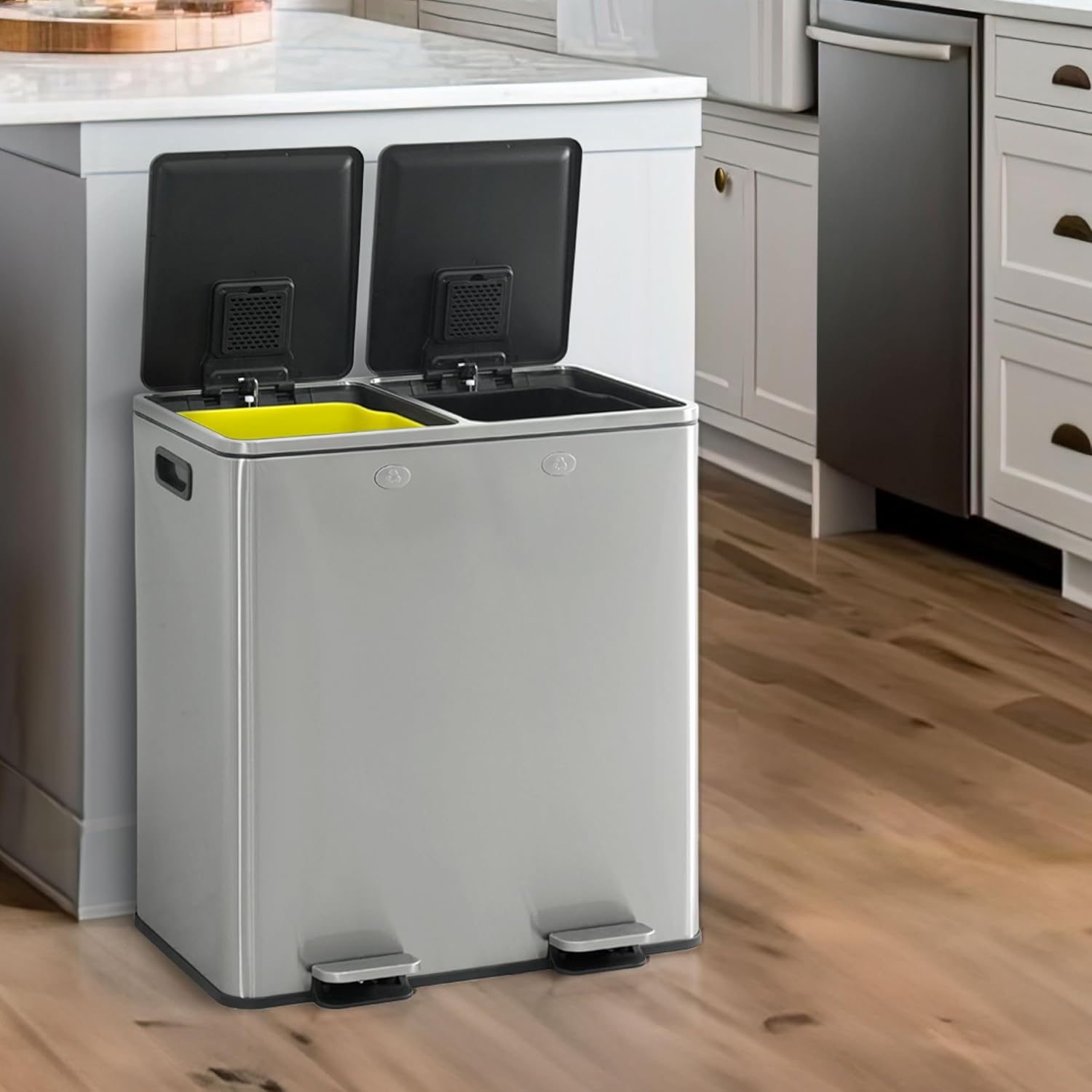 Amazon.com: CAPHAUS Dual Trash Can with Double Lid, Trash and Recycle ...