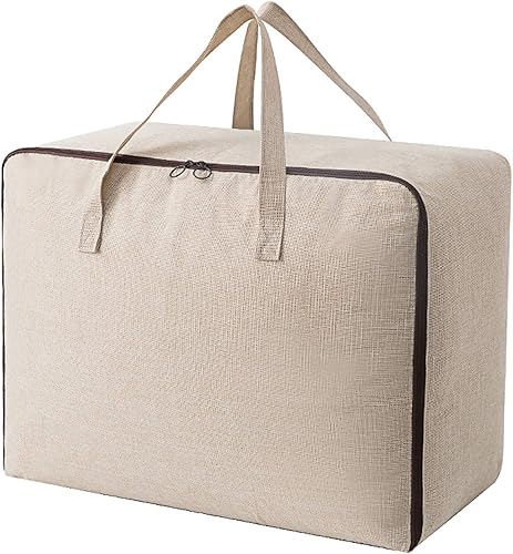 Surblue Organizador de bolsas de almacenamiento de ropa con asas duraderas, tela gruesa, gran capacidad para mantas, edredones, ropa de cama (beige,