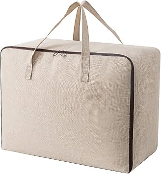 Surblue Clothes Storage Bag Organizer with Durable Handles Thick Fabric Large Capacity for Blanket Comforter Clothing Bedding Beige, XL