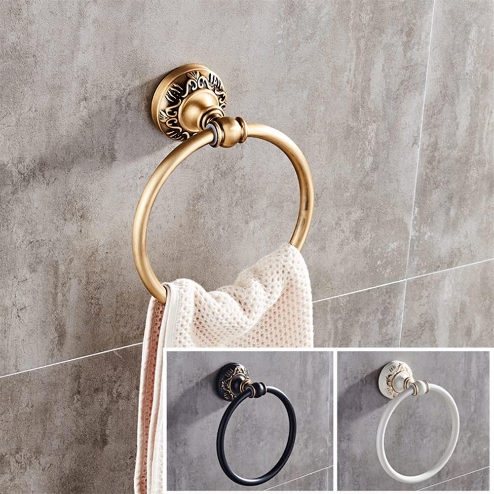 LSLYTQ Antique/Black/White Wall-Mounted Round Towel Ring, Classic Bathroom Towel Holder, Bathroom Accessories