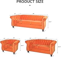 Vista 94 de RARZOE Moderno juego de sofá de 2 piezas, naranja, espuma, sofá biplaza y sofá Chesterfield