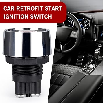1 PC Car Engine Start Ignition Push Switch, 1.8 x 1.3 12V 50A Keyless Push Start Switch Accessory, Momentary Engine Start Push Button Replacement, Universal for Cars Trucks Boat (Red)