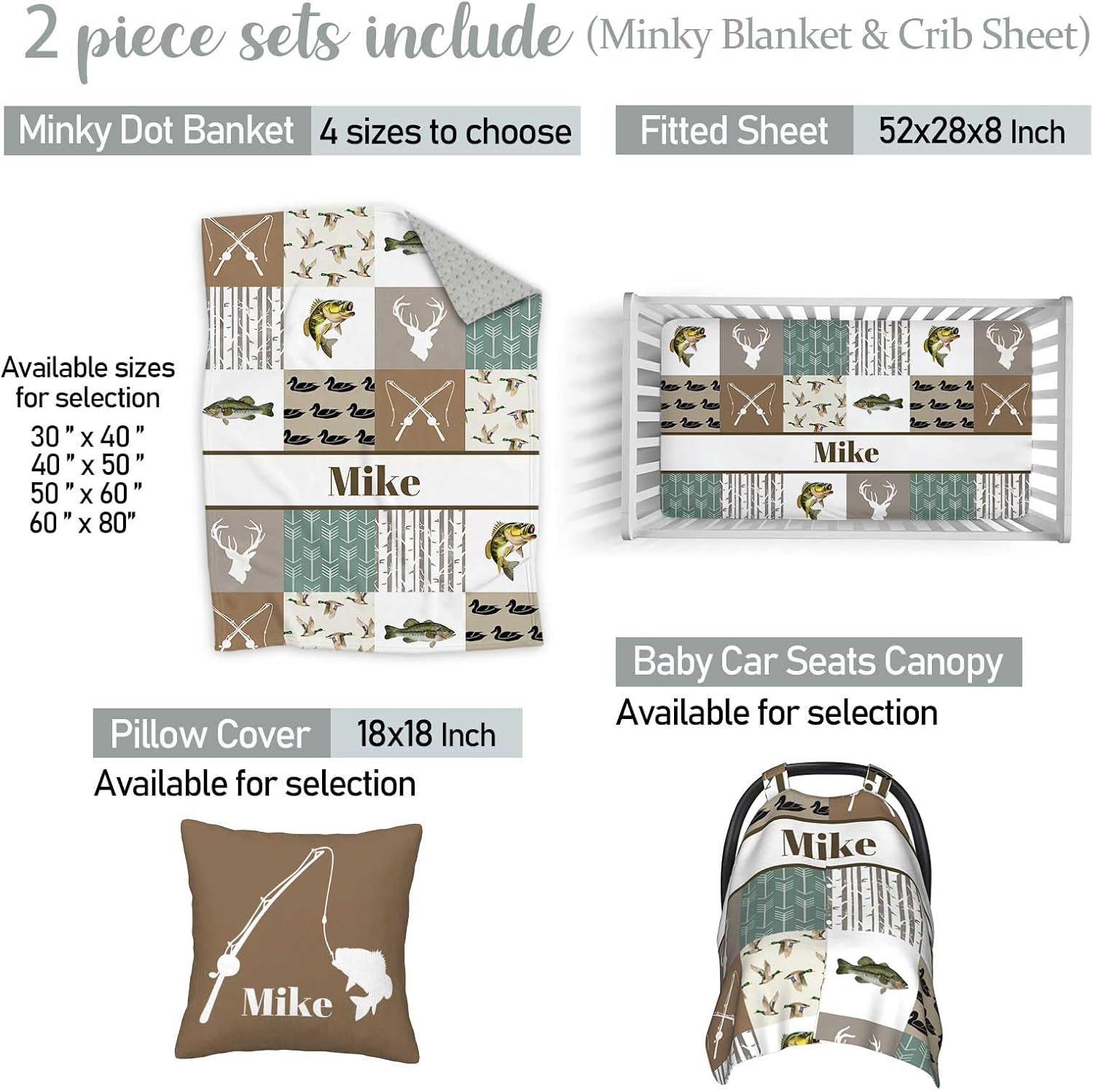Personalized Hunting Theme Baby Bedding Set – Custom Name 2 Piece Set with Minky Dot Blanket & Fitted Crib Sheet – Soft Nursery Bedding for Newborns, Infants, Toddlers, Baby Boys