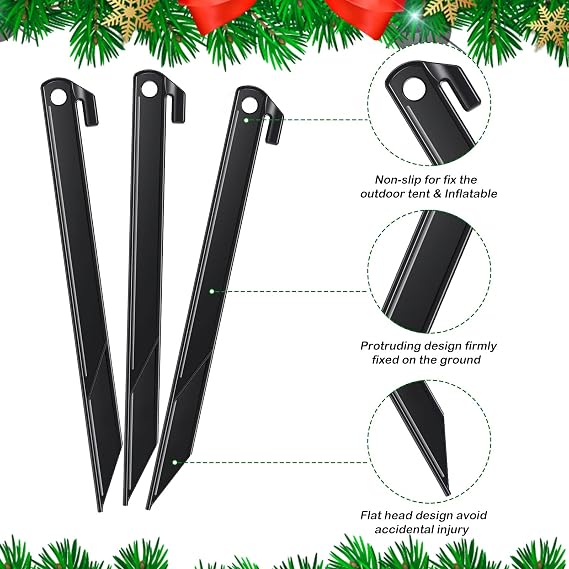Maitys 4 Sets Inflatable Stakes and Tethers Plastic Blow Up Tent Stake Tether with Hook Inflatable Spikes Replacement Yard Halloween Blow Up Christmas Decoration for Garden Home Lawn