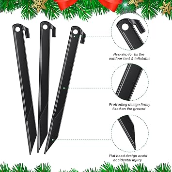 Maitys 4 Sets Inflatable Stakes and Tethers Plastic Blow Up Tent Stake Tether with Hook Inflatable Spikes Replacement Yard Halloween Blow Up Christmas Decoration for Garden Home Lawn
