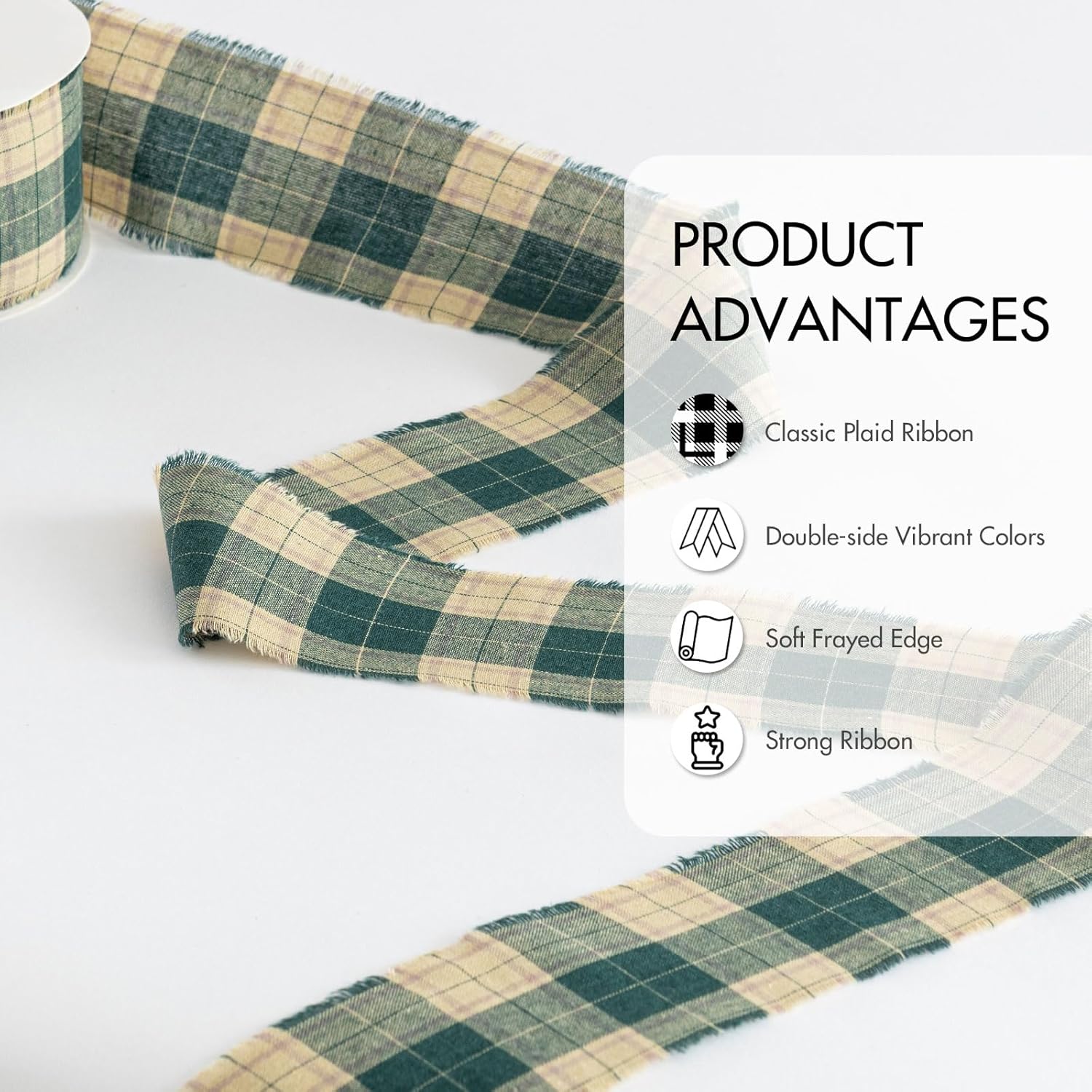 Pretty Jolly Frayed Plaid Cotton Green Ribbon for Gift Wrapping Flower Bouquet Craft Wedding Invitations Holiday Decor Hair Sewing Accessories 2 1/2 Inch x 50 Yds