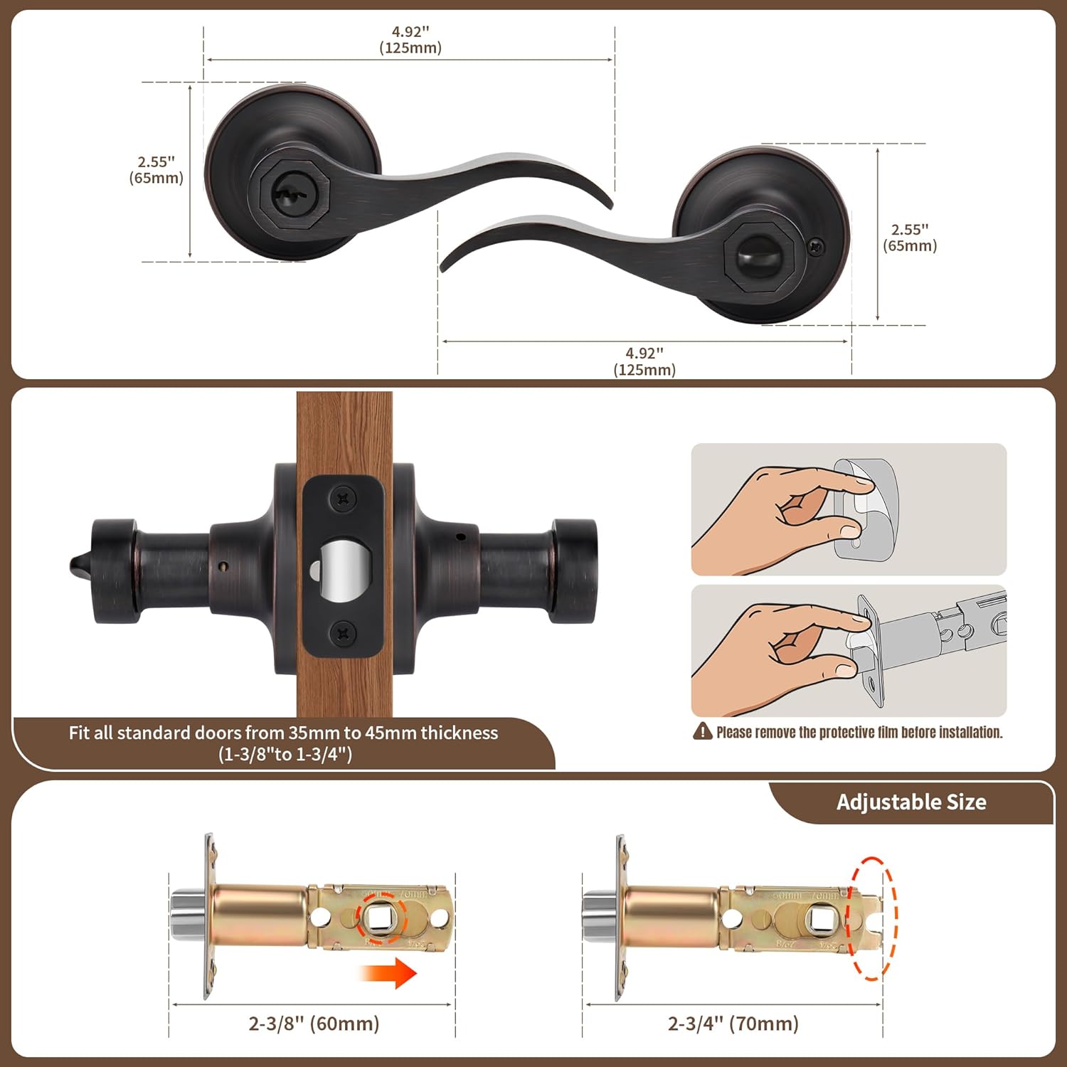 Moquin Wave Design Keyed Entry Door Lever with Lock, Reversible Bronze Door Handle for Right/Left Side Front/Entrance Door Lock in Oil Rubbed Bronze Finish