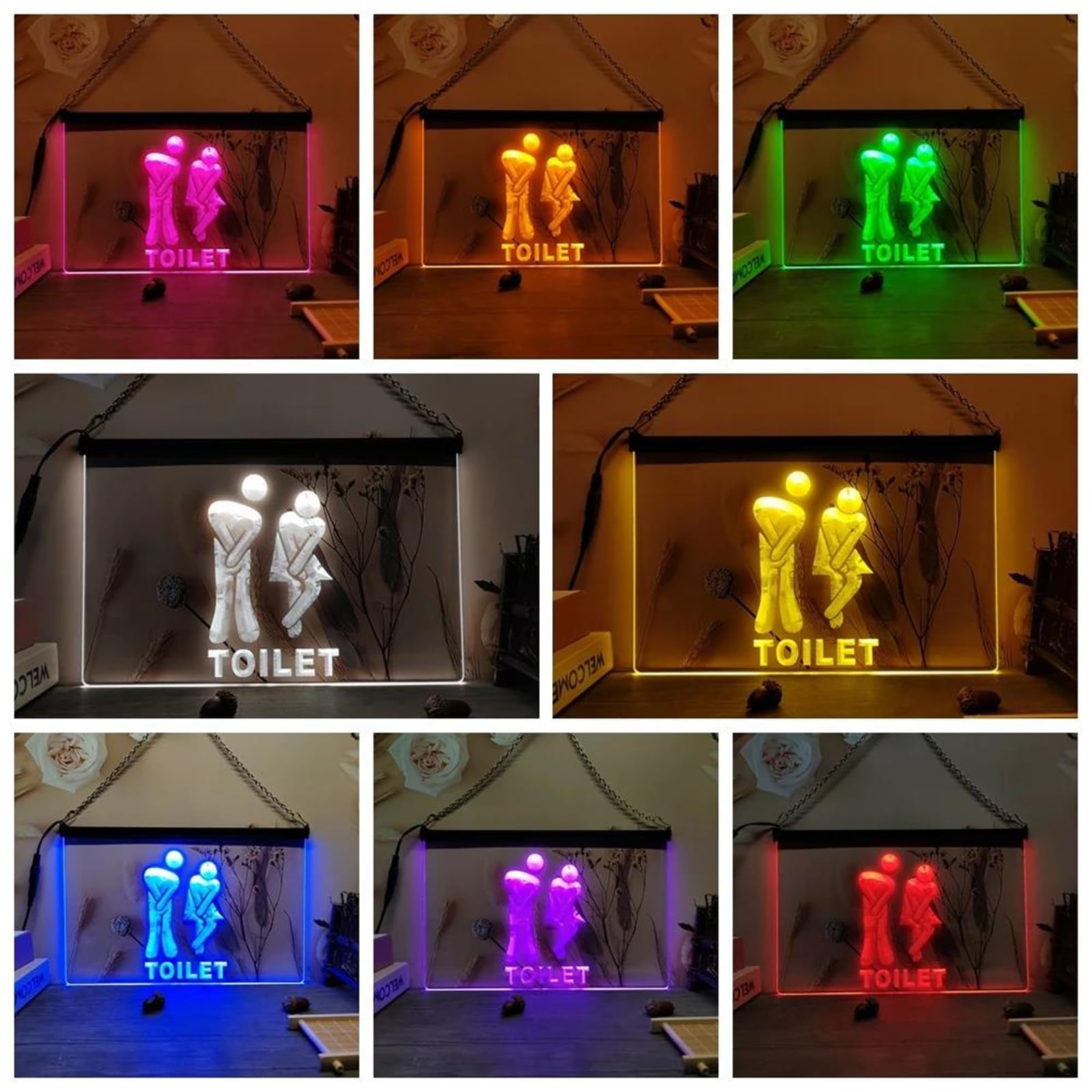 Insegna al Neon Unisex per Toilette, Telecomando RGB con Oscuramento, Alimentazione Tramite USB, Insegna Luminosa al Neon A LED per Bagni Pubblici, Decorazione da Parete,30x20cm