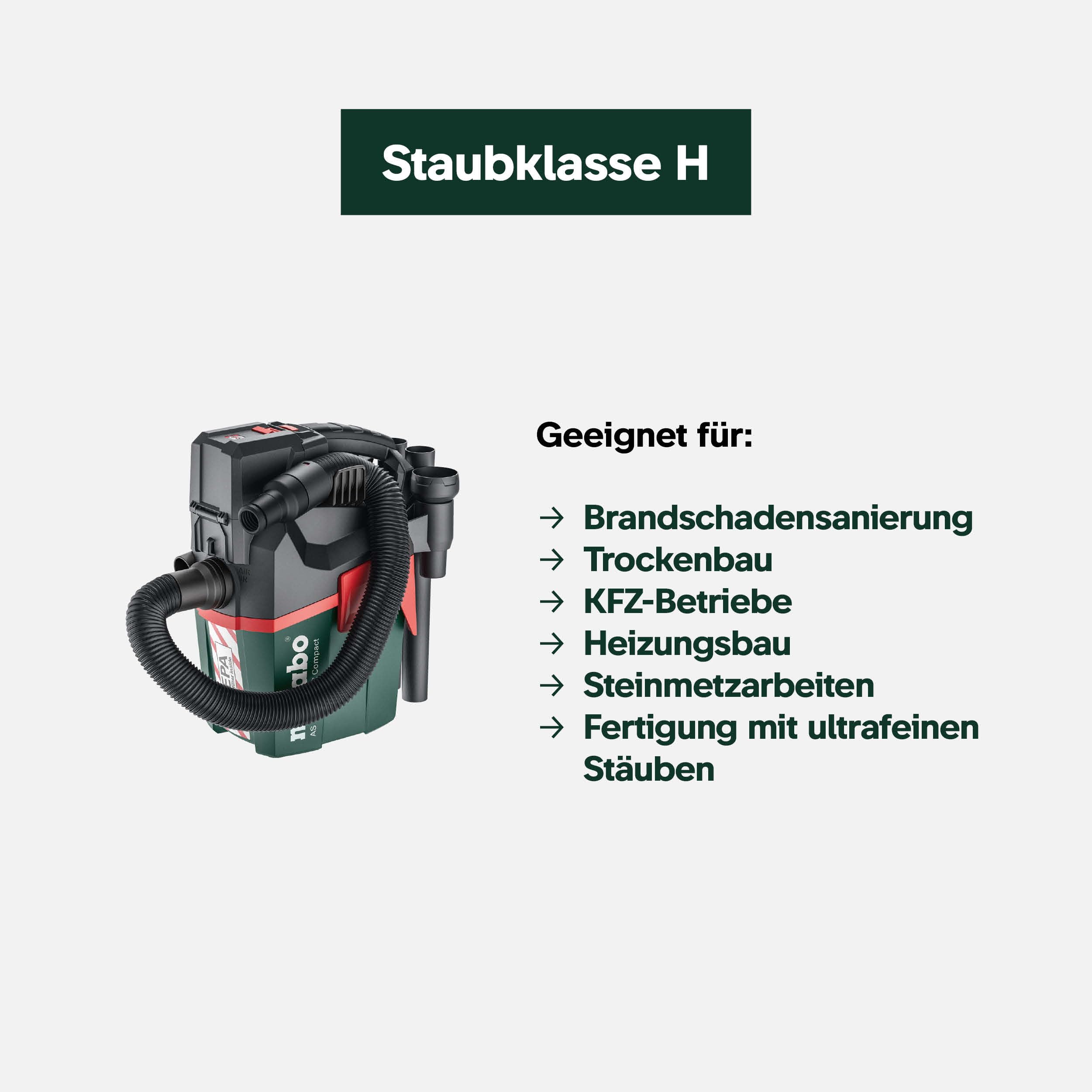 metabo Akku-Sauger AS 18 HEPA PC Compact, 18V Nass- und Trockensauger | Mobiler Mehrzwecksauger mit HEPA-Filter, Blasfunktion und Stretch-Schlauch. Lieferung ohne Akku und Ladegerät.