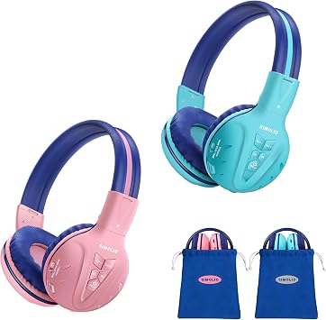 SIMOLIO 2 Pack Kids Bluetooth Headphones with Share Port, Foldable w/Pouch