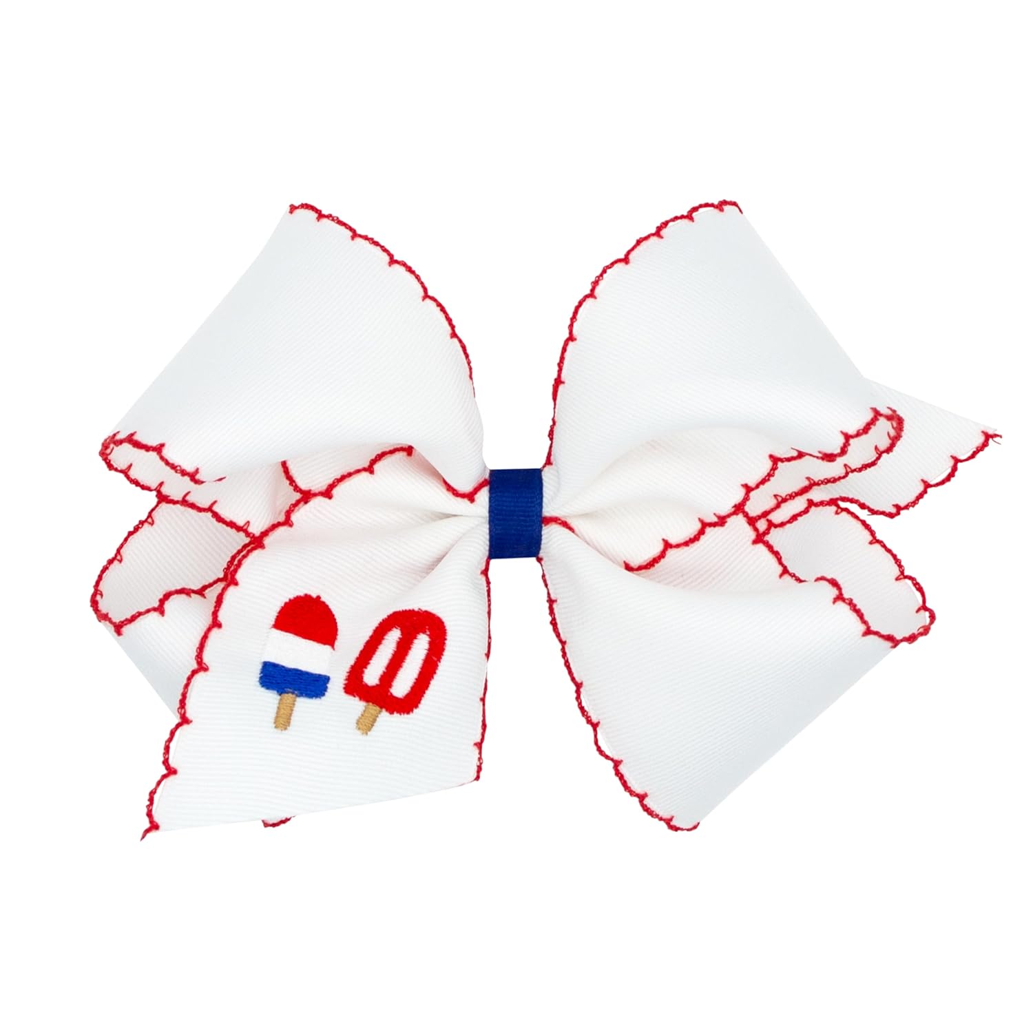 Wee Ones Girls' Grosgrain Hair Bow with Moonstitch Edge and Patriotic Popsicle Embroidery, King