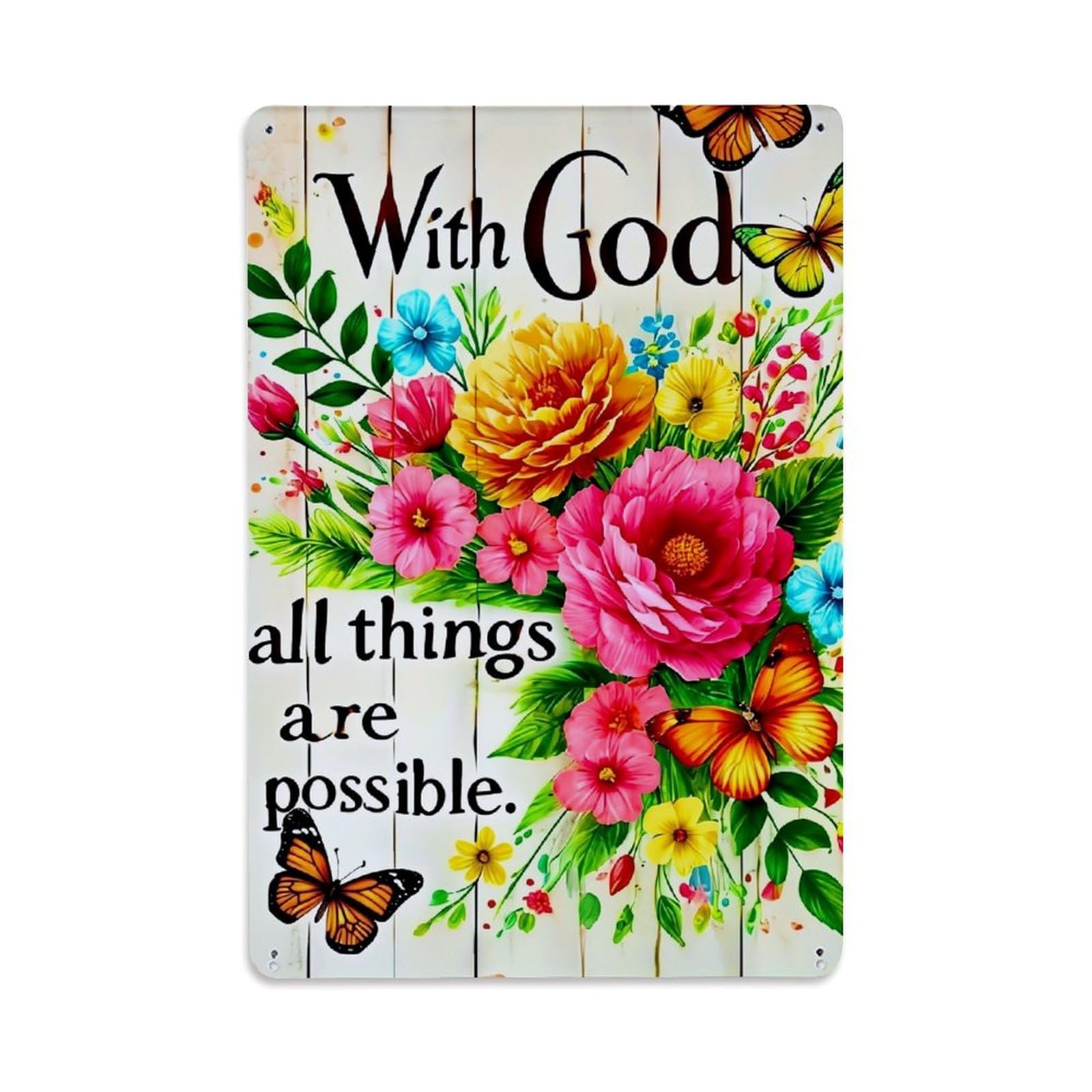 Jdfenggu Vintage With God All Things Possible Retro Metal Tin Sign, Metal Poster For Bar, Home, Man Cave, Kitchen, Laundry Room Art Decor 8X12 Inch