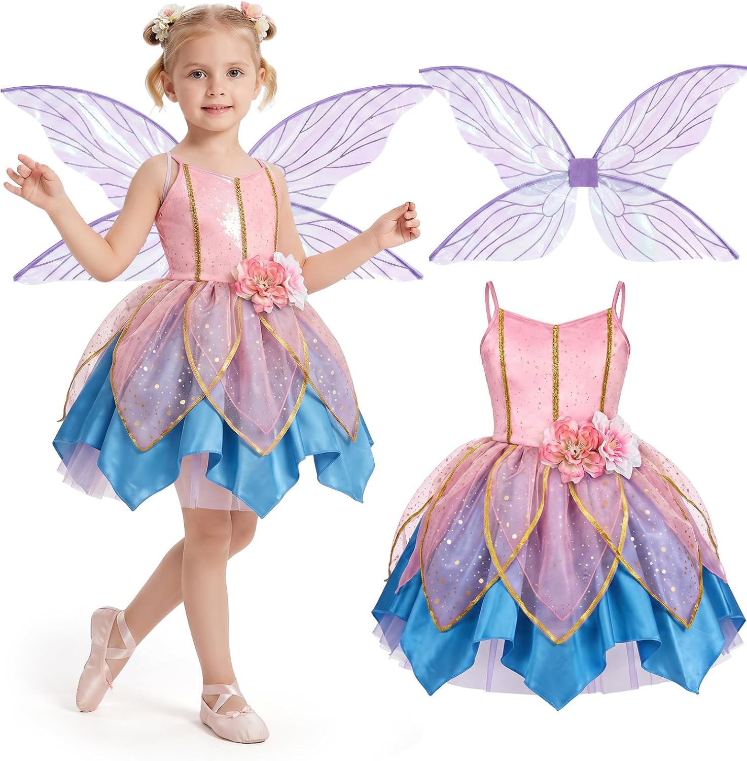 Latocos Fairy Costume for Girls with Toddler Fairy Dresses Butterfly Wings