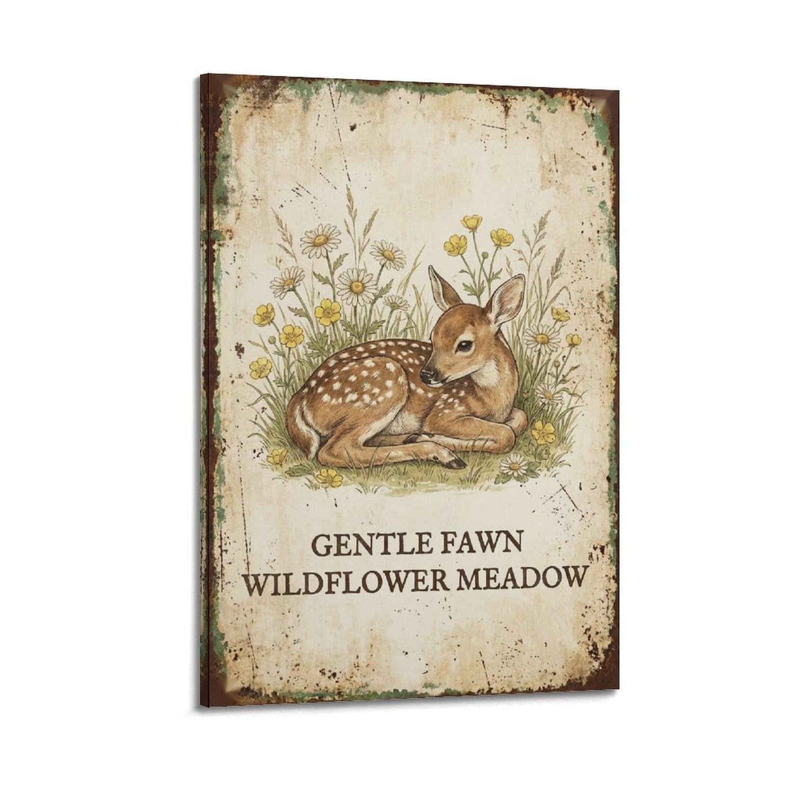 OKAHYS Wildflower Botanical Poster Country Gentle Fawn Classic Modern Decorative Canvas Prints - Ideal Wall Art for Family, Man Cave, Game Room, Boys & Girls Bedroom 20x30inch