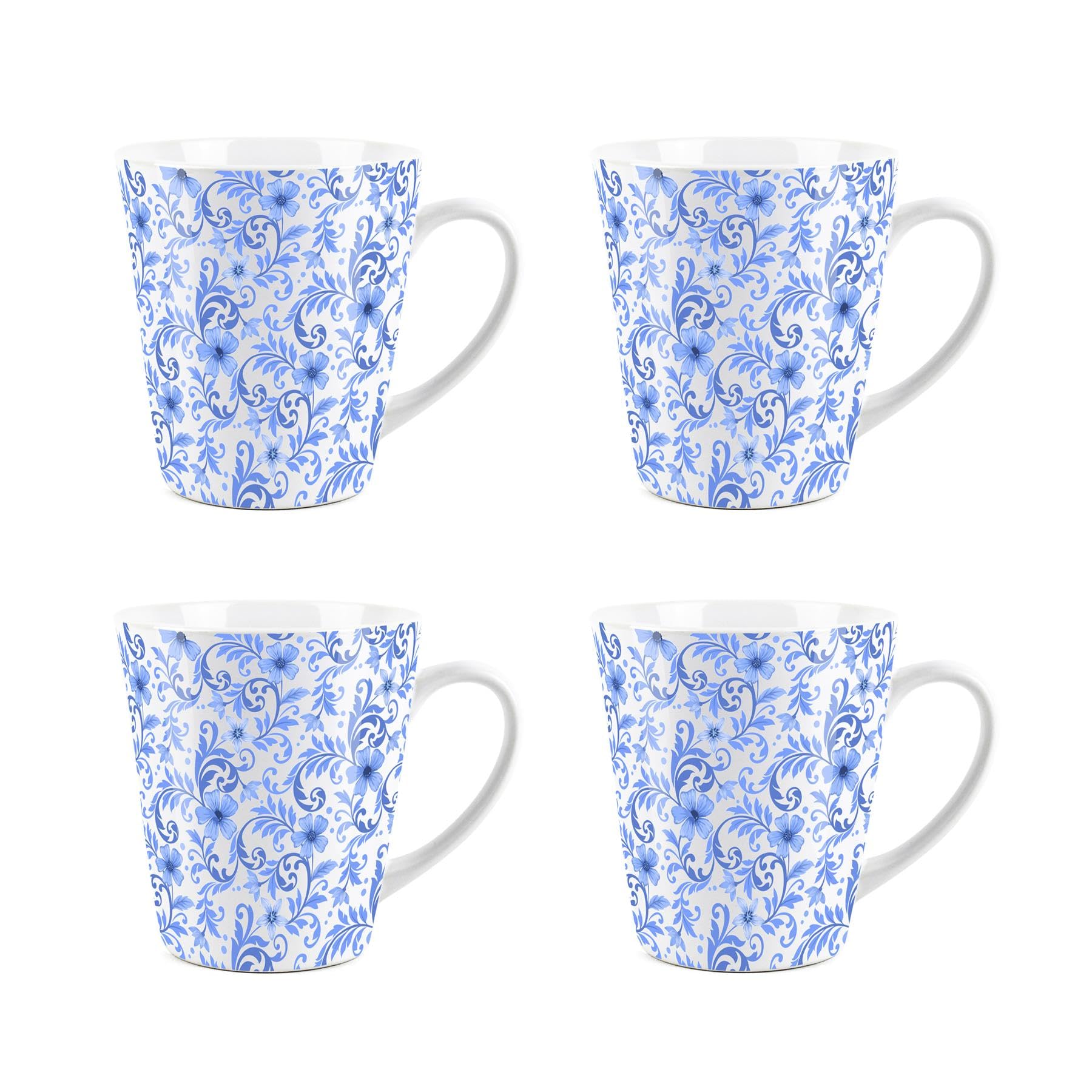 Purely Home Blue Flowers Small Latte Mugs Set - Floral Swirl Ceramic White Tea/Coffee Present Gift Set of 4 — image 1