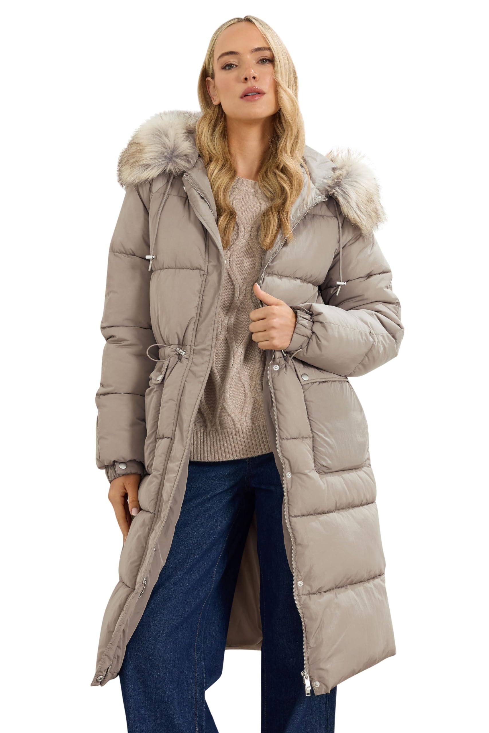 Lts Women's Brown Tall Natural Padded Midi Coat Size 16