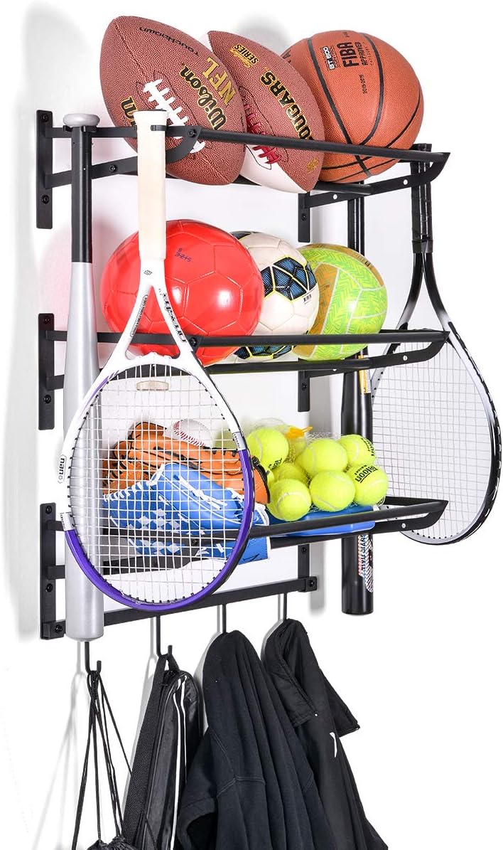 Sunix Garage Sports Equipment Storage, Basketball Rack with 3 Racks
