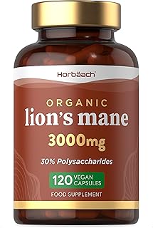 Lions Mane Capsules 3000mg | Organic Lions Mane Supplement | High Strength Mushroom Extract | 120 Vegan Capsules | by Horbaach