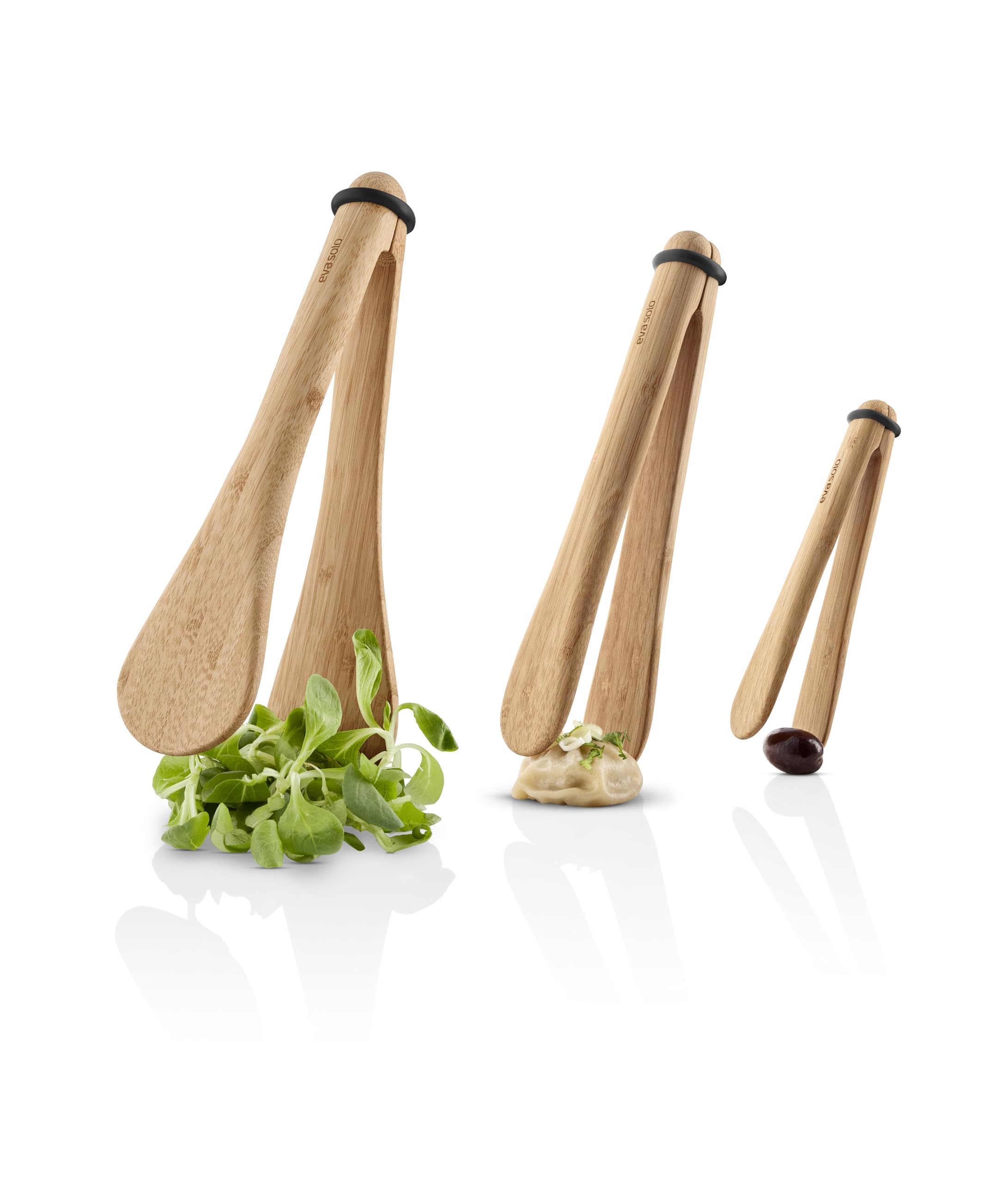 Eva Solo | Set di 3 tongs da cucina nordica | Tongs per servizio pratico ed elegante | Silicone, FSC® certified bambù carbonizzato