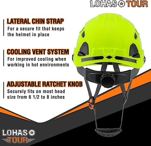 Miniatura 6 de LOHASTOUR Safety Helmet for Construction Vented Hard Hat with Chin Strap ANSI Z89.1 Approved 6 pt Adjustable Suspension Construction Helmet for Men