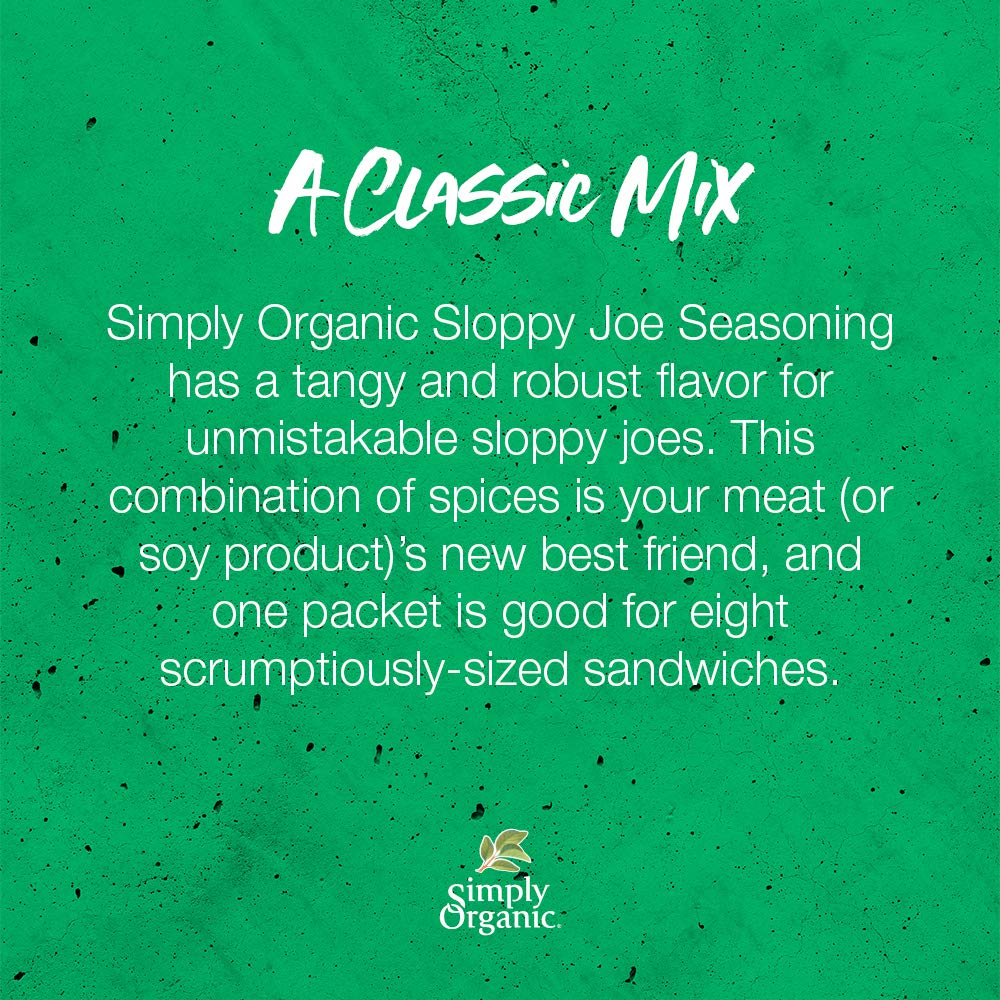 Simply Organic Sloppy Joe Seasoning Mix, 1.41 Ounce Packet, Tangy & Robust, Kosher, No Artificial Ingredients (Pack of 12)