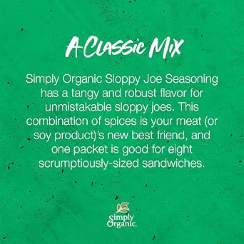 Simply Organic Sloppy Joe, Certified Organic, Kosher, Chili Mixes | 1.41 Ounce (Pack of 4)
