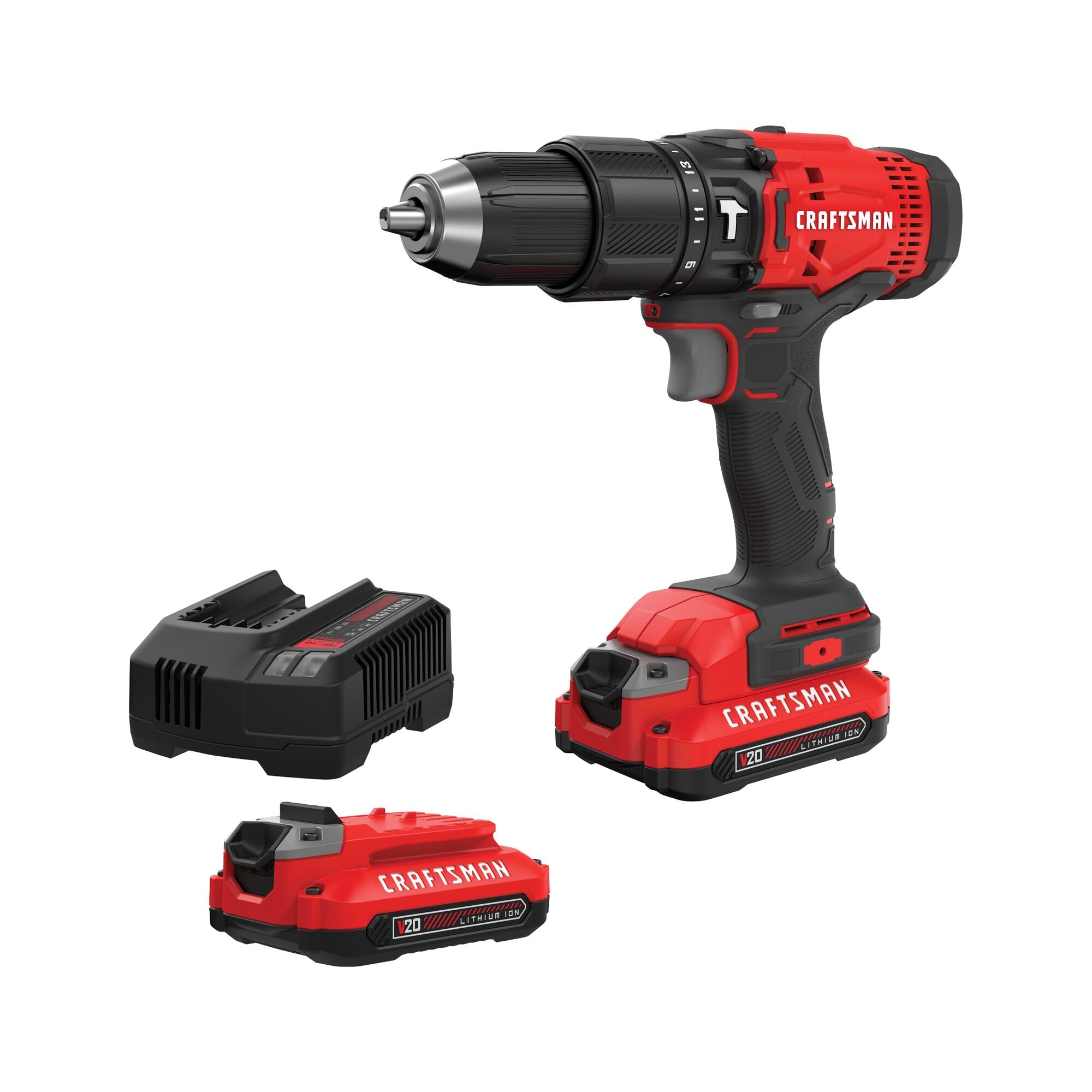 CRAFTSMAN V20 Cordless Hammer Drill Kit, 1/2 inch, 2 Batteries and Charger Included (CMCD711C2)