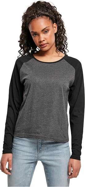 Urban Classics Femme T-shirt À Manches Longues pour Femme Contrast Raglan T shirt, Carbone/Noir, M EU