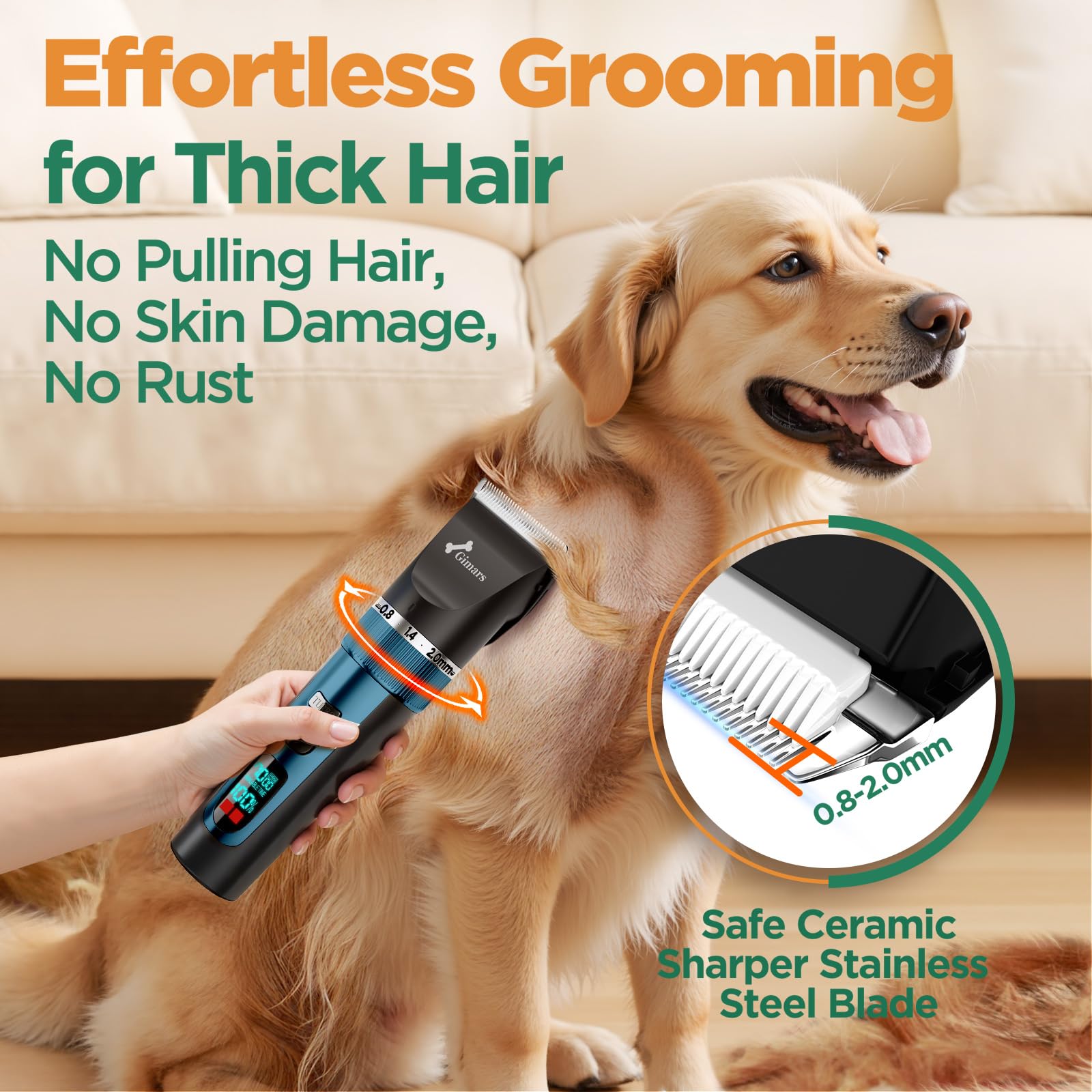 Gimars Tondeuse pour chien 4 en 1 7000 tr/min avec lame de rechange, sans fil et silencieuse, 55 dB, tondeuse professionnelle pour poils d'animaux, tondeuse à poils de chien et rasoir pour poils épais