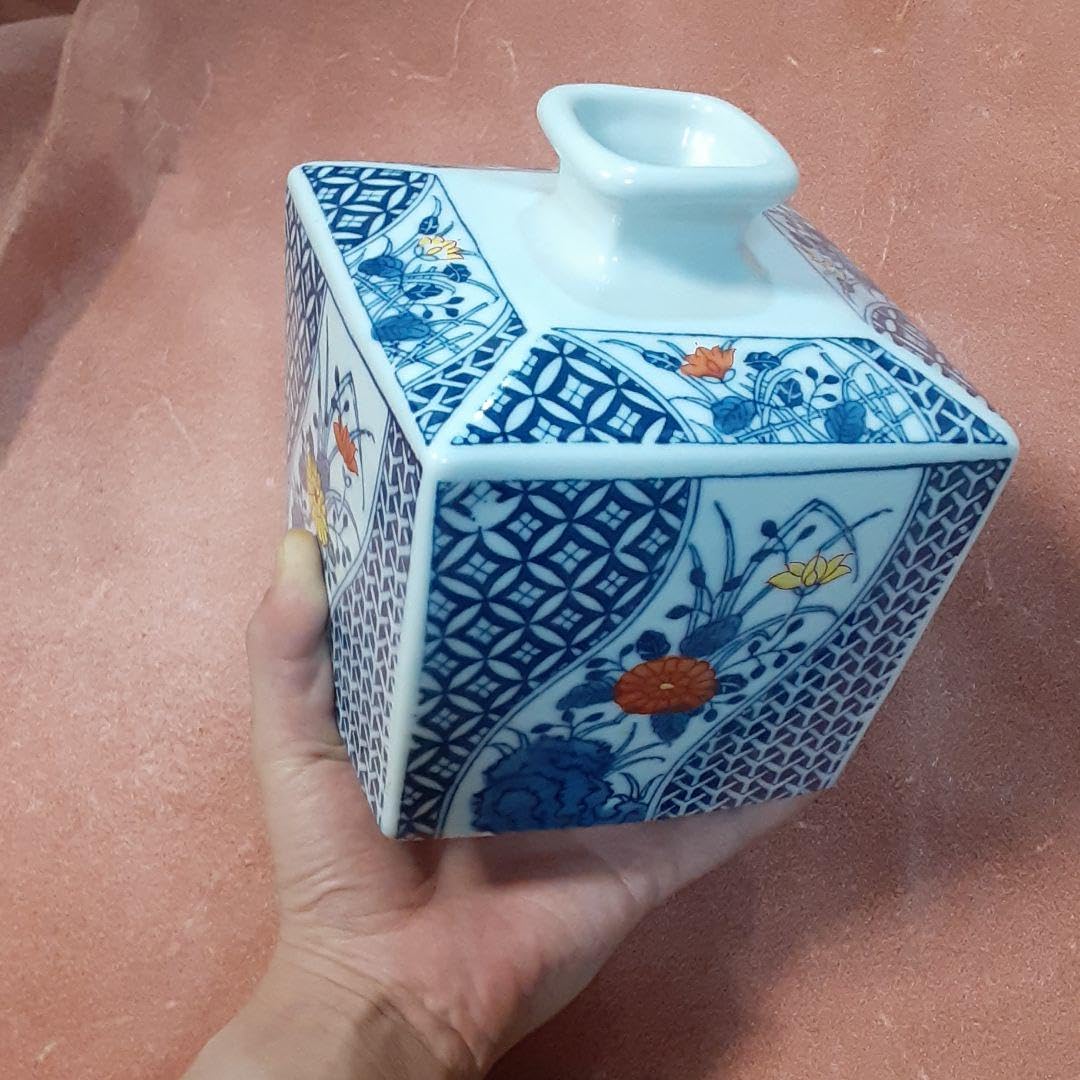 Amazon.co.jp: 陶器 花瓶 陶磁器 角瓶 四角 花柄 和風 : ホーム＆キッチン