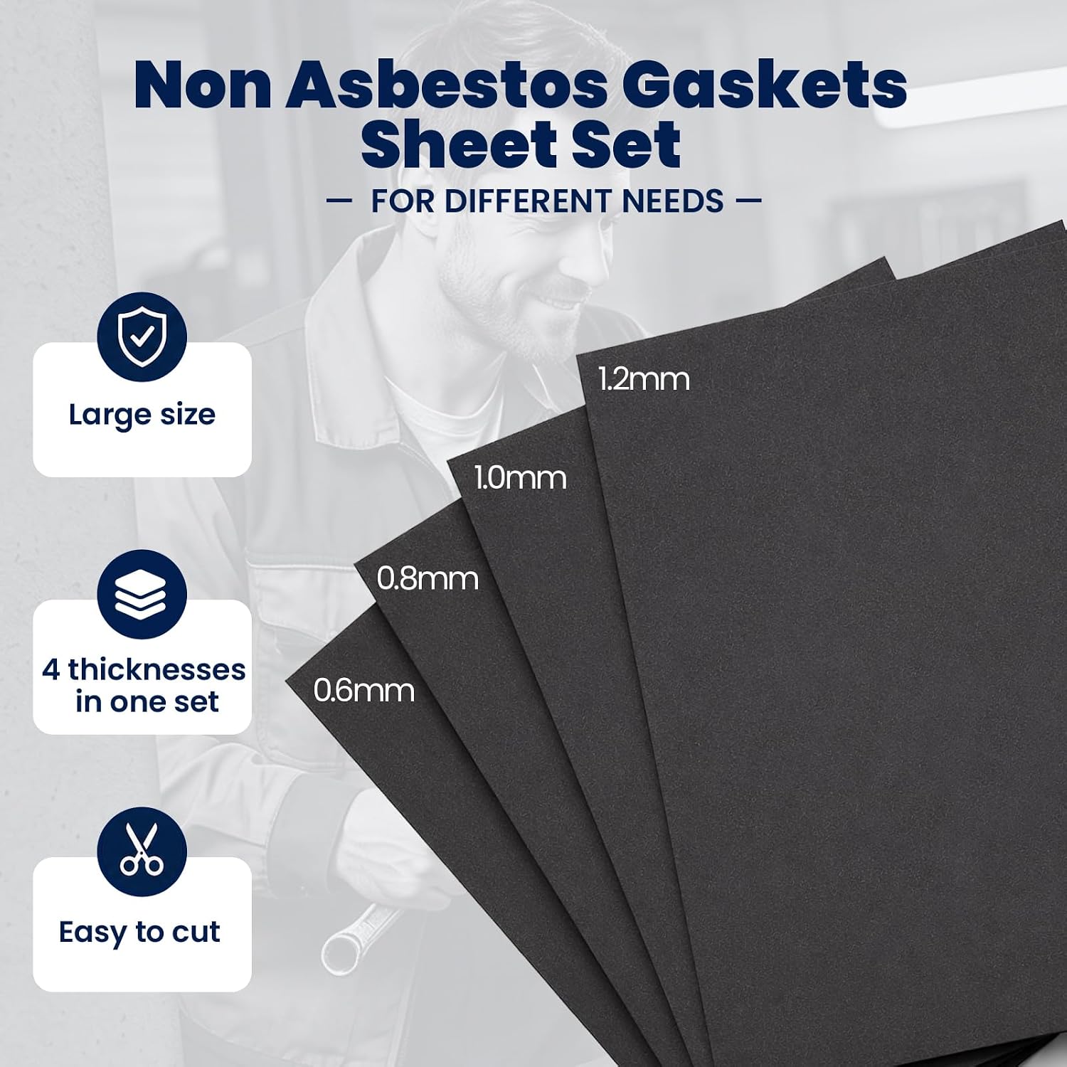 4-Piece Non-Asbestos Gasket Material Kit, 0.6/0.8/1.0/1.2mm, 15"x11.8"