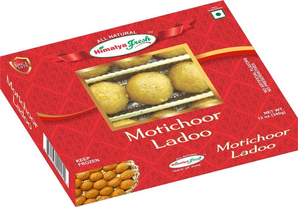 HIMALYA FRESH Motichoor Ladoo 12oz - Premium Authentic Indian Food & Sweets Made With Gram flour, Sugar & Vegetable Oil - No Fillers Or Preservatives
