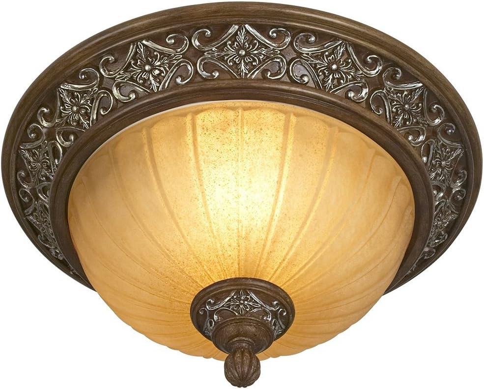 Kathy Ireland Sterling Estate Vintage Ceiling Light Flush-Mount Fixture 14" Wide Golden Bronze Silver Champagne Glass Dome Shade for Bedroom Kitchen Living Room Hallway Bathroom House Home