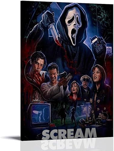 BBOSCH Scream - Póster retro de película de terror, 18 x 12 pulgadas, sin marco, lienzo, decoración de sala de estar Estilo de marco,Estilo sin