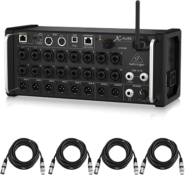 Behringer XAir XR18 18-Channel 12-Bus Portable Digital Mixer for iPad or Android Tablet, with Integrated Wi-Fi, 16 Midas-Designed Preamps, With 4 Pack 25 XLR M to XLR F Microphone Cables
