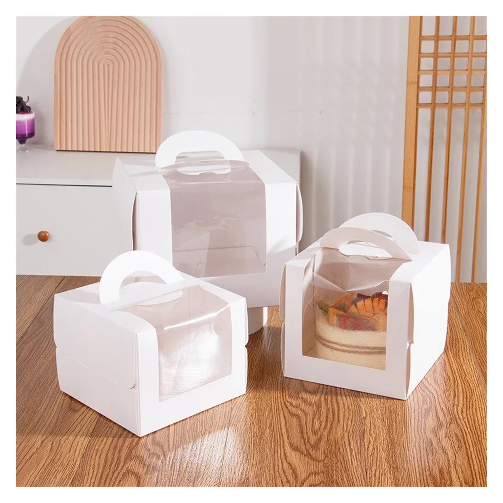 Cajas For Pasteles De 3/4/6/8/10 Pulgadas, Papel Blanco, Ventana Transparente, Suministros Portátiles For Embalaje De Postres Y Pasteles De Cumpleaños, 5 Uds. Para Galletas, Dulces, Pasteles, Cupcakes