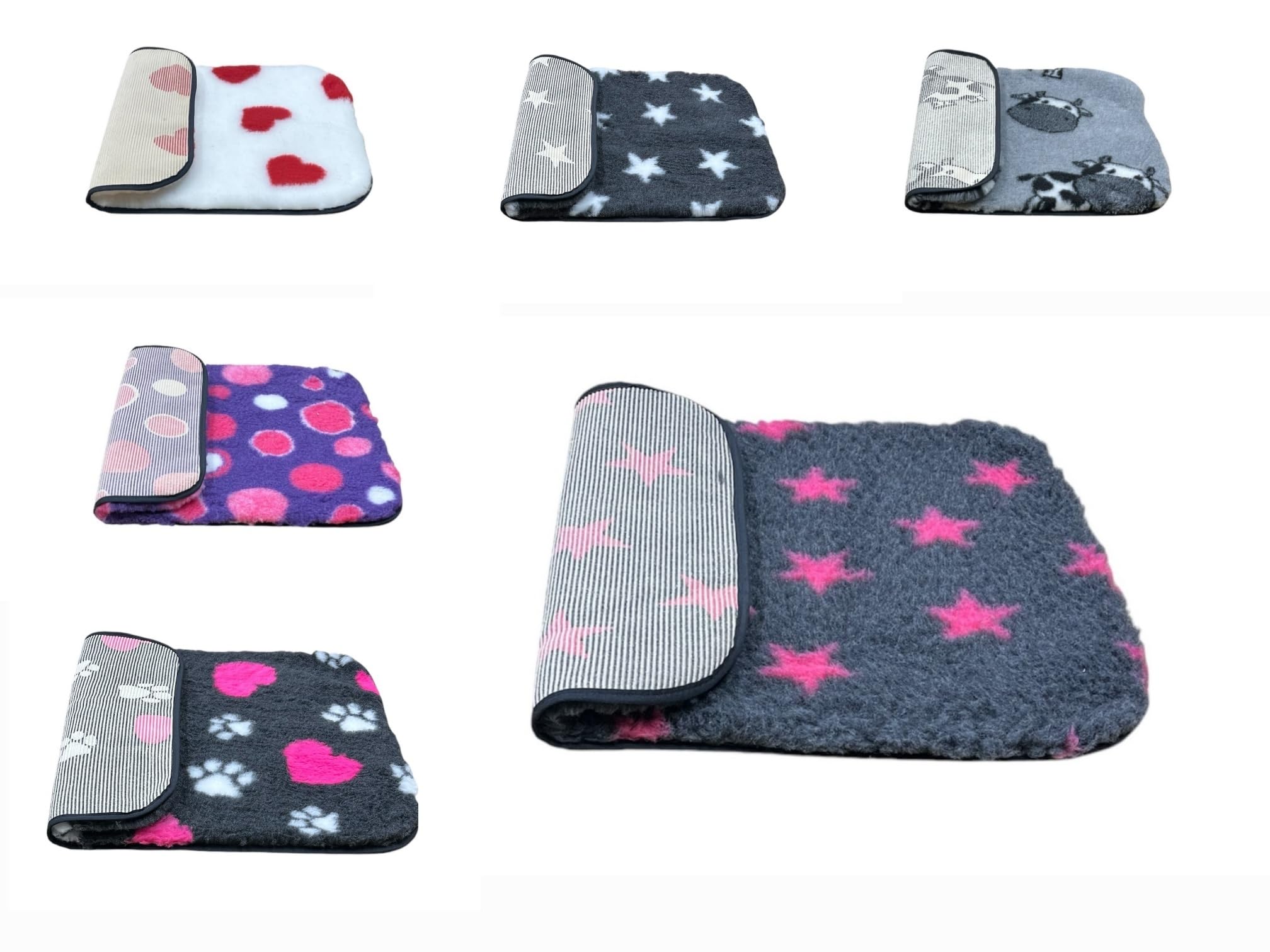 PnH Veterinary Bedding® NON SLIP Classic Range, Vet Bedding, Bound Edges For Strength - Dog Bed Fleece in Many Colours & Sizes (Charcoal with Pink Stars, 100cm x 75cm)