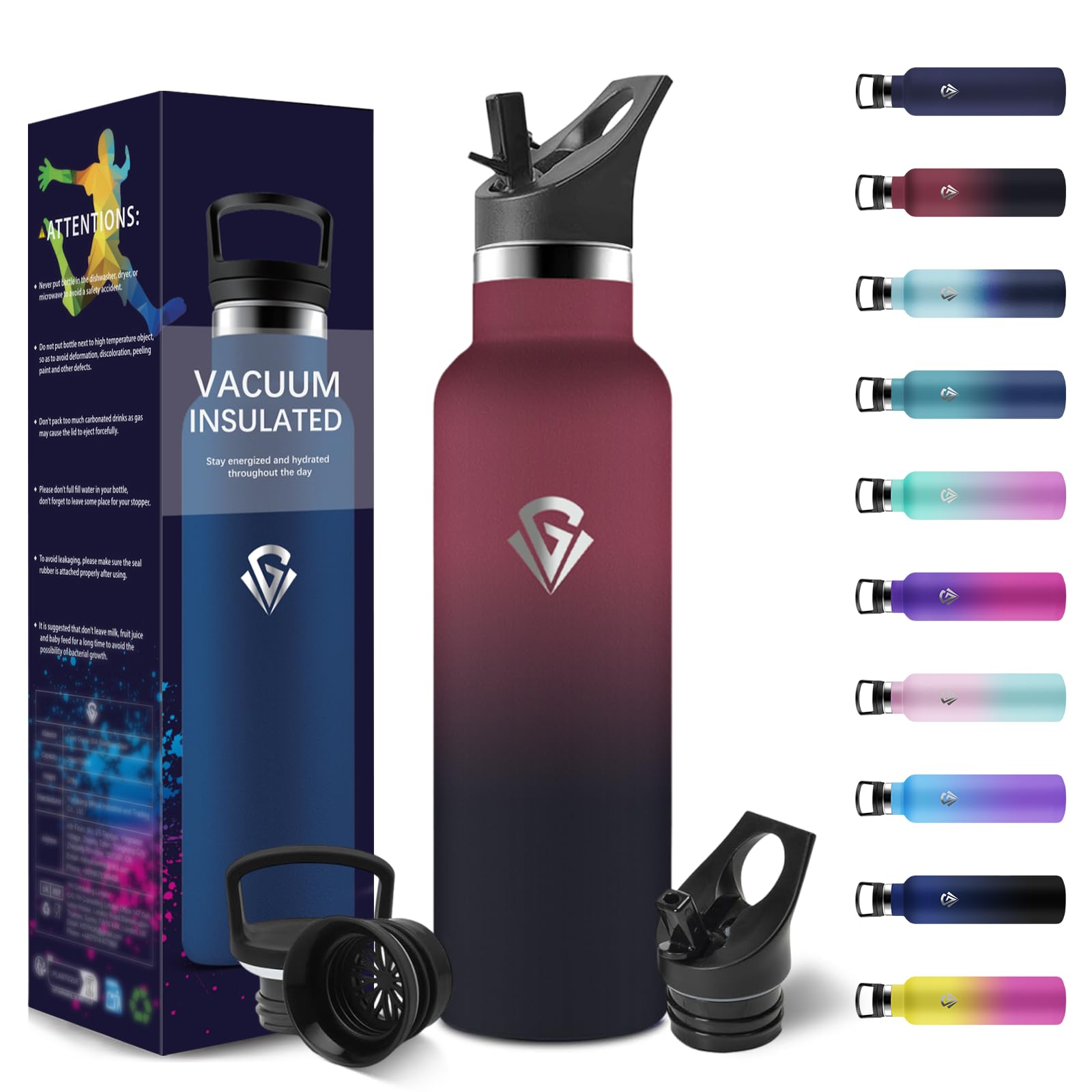 HoneyHolly Thermo, 500 ml, BPA Free, Stainless Steel Bottle, Leak Proof Thermos, Double Walled, Water Bottle, Thermos, with Straw, Carbonic Acid Water Bottle
